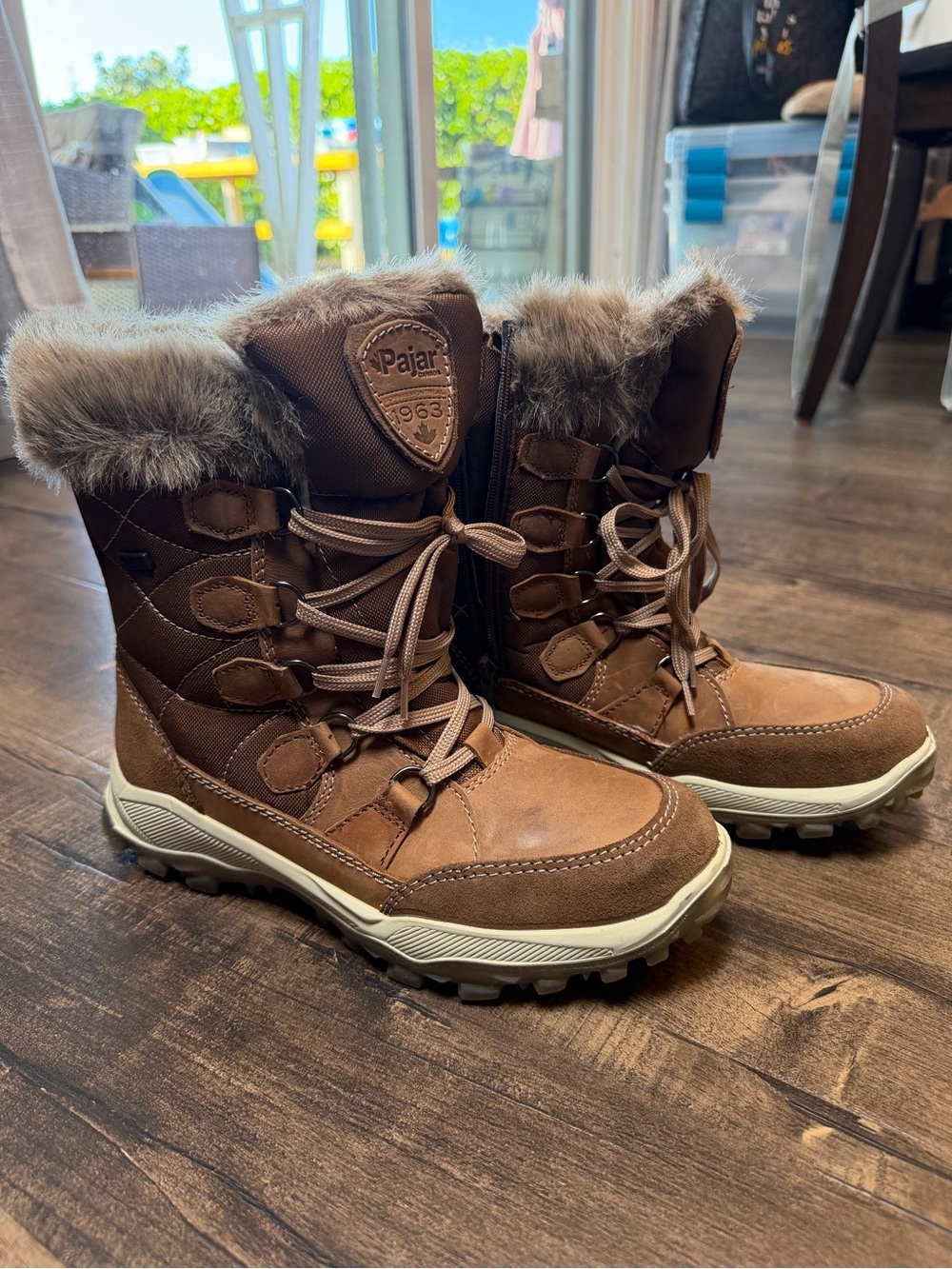 Pajar Brown Faux-Fur Trim Lace-Up Winter Boots